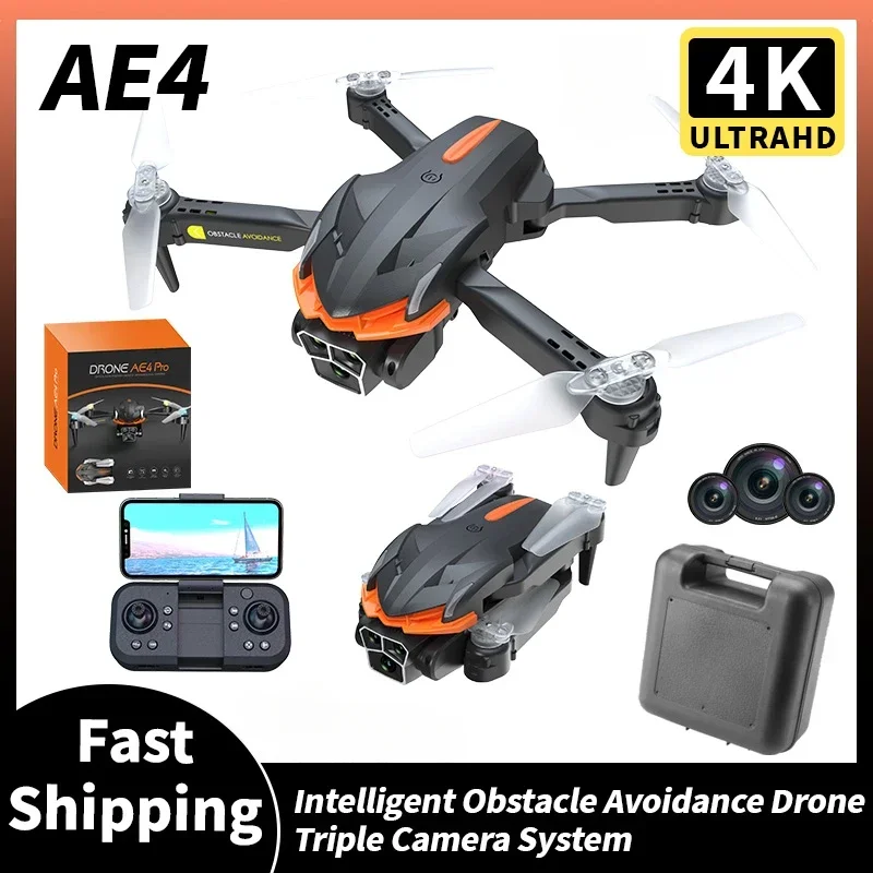 2024 AE4 Pro Drone 8K Professinal Triple HD Camera Drones Foldable Colorful lights Optical Flow Positioning Avoidance Dron Toy