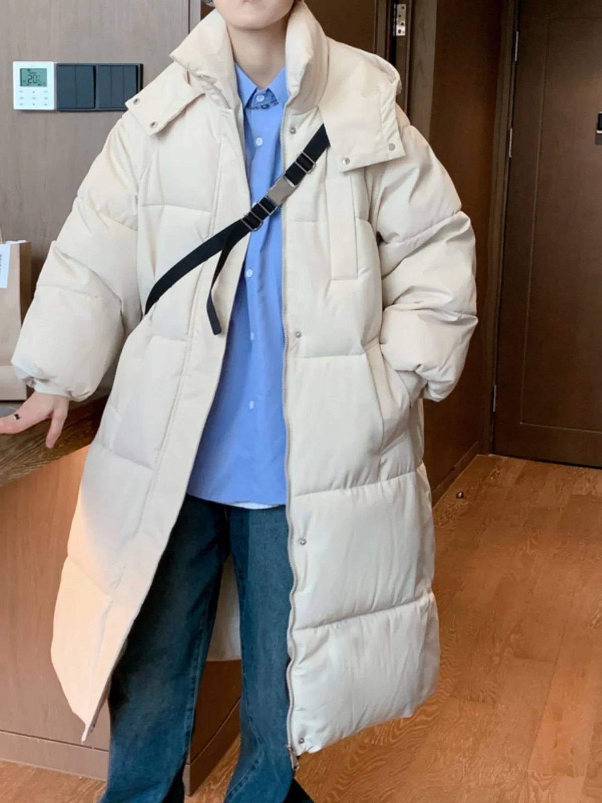 

Winter Thiened Mid-Length Cotton Jaet Men's Hooded Trendy Brand High-End Loose Pure Color Bread Coat Casual Sle