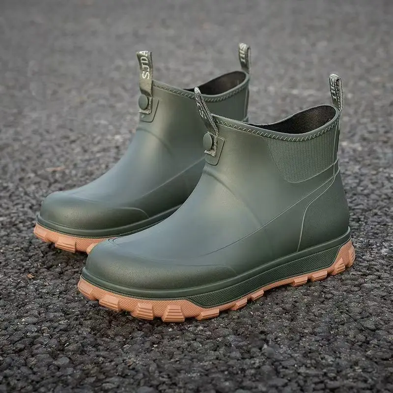 

Men's Thick Sole Big Size Ankle Rain Boots Four Seasons Non Slip Waterproof Round Toe Slip On Kitchen Work Shoes Fishing Wader