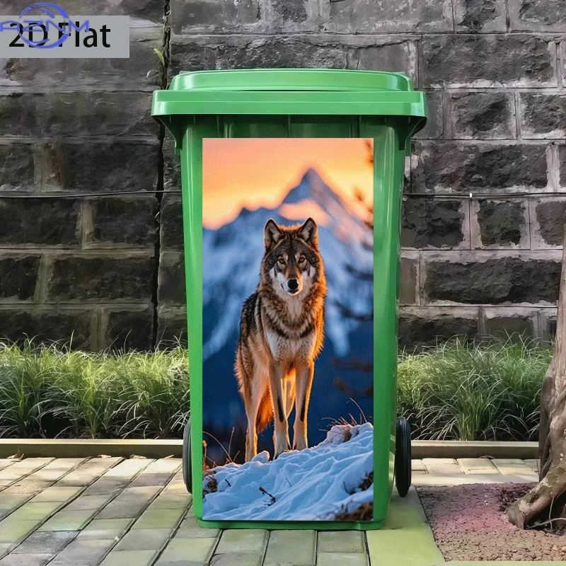 1pc of Trash Can Sticker, 37×82 Cm, Featuring a Theme Design of a Lone Wolf in The Snowy Domain, Self-Adhesive Wall Decoration