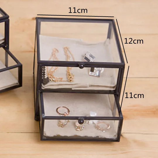 Double Glass Jewelry Box Drawer Storage  Display es s Organizer  Tray Cosmetic   Deskt Decorative