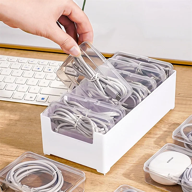 Cable Organizer Box with 3/7/11pcs Inner Cases Cord Storage Wire Management Box for Desk Plastic Stackable Cord Organizer Box