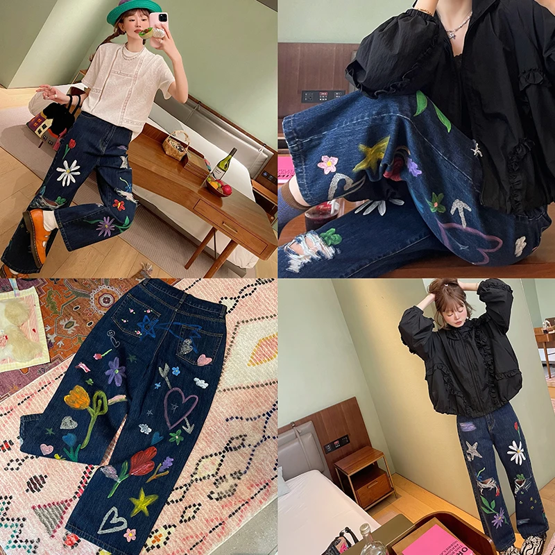 

Джинсы Vimas Heavy Industry ручной работы, модель Dn Cartoon, игривые, прямые, на любой сезон, женские