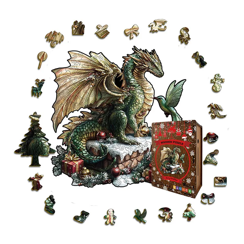 

214 шт., Рождественский дракон, головоломка, деревянная головоломка неправильной формы, игра для снятия стресса, копилка на день рождения, подарки, домашний декор