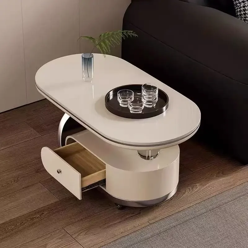 #Rolling Stone Coffee Table, Mobile Tea Table with Drawer Storage for Living Room