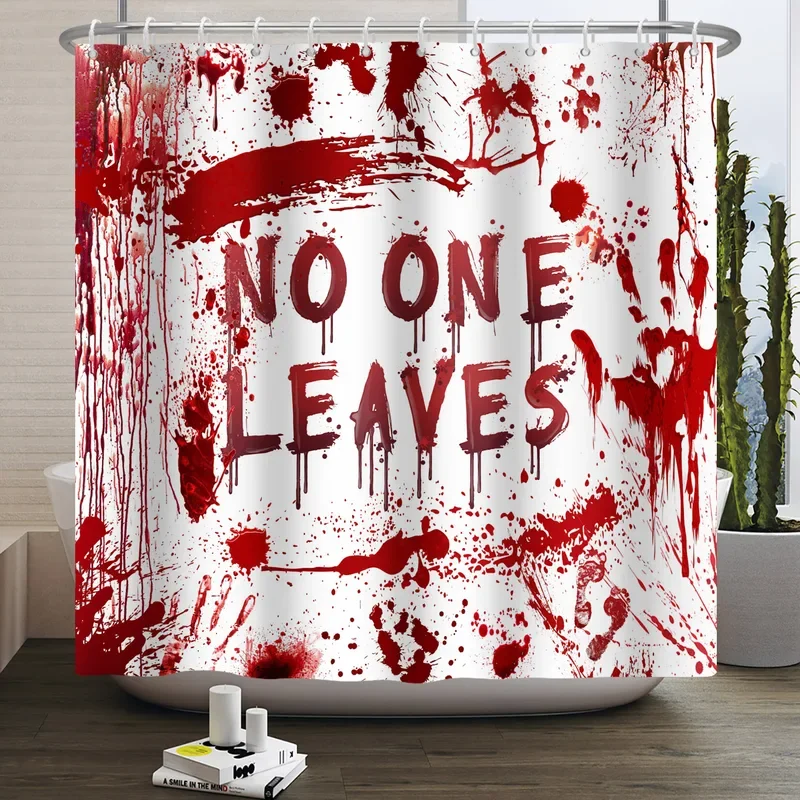 Halloween Shower Curtain Horror Bloody Hands Waterproof Fabric Bathroom Curtain Folding Partition Bathroom For Halloween Decor