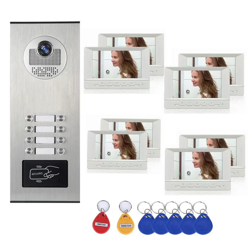 2-12 Units Apartment Doorbell Intercom Camera System RFID Access Control Building Video Door Phone For Home Security
