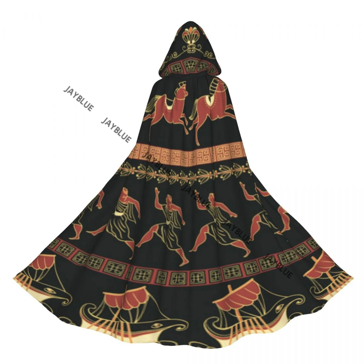 

Unisex Witch Party Reversible Hooded Adult Vampires Cape Cloak Ancient Greek Ships People Horses Traditional Ethnic