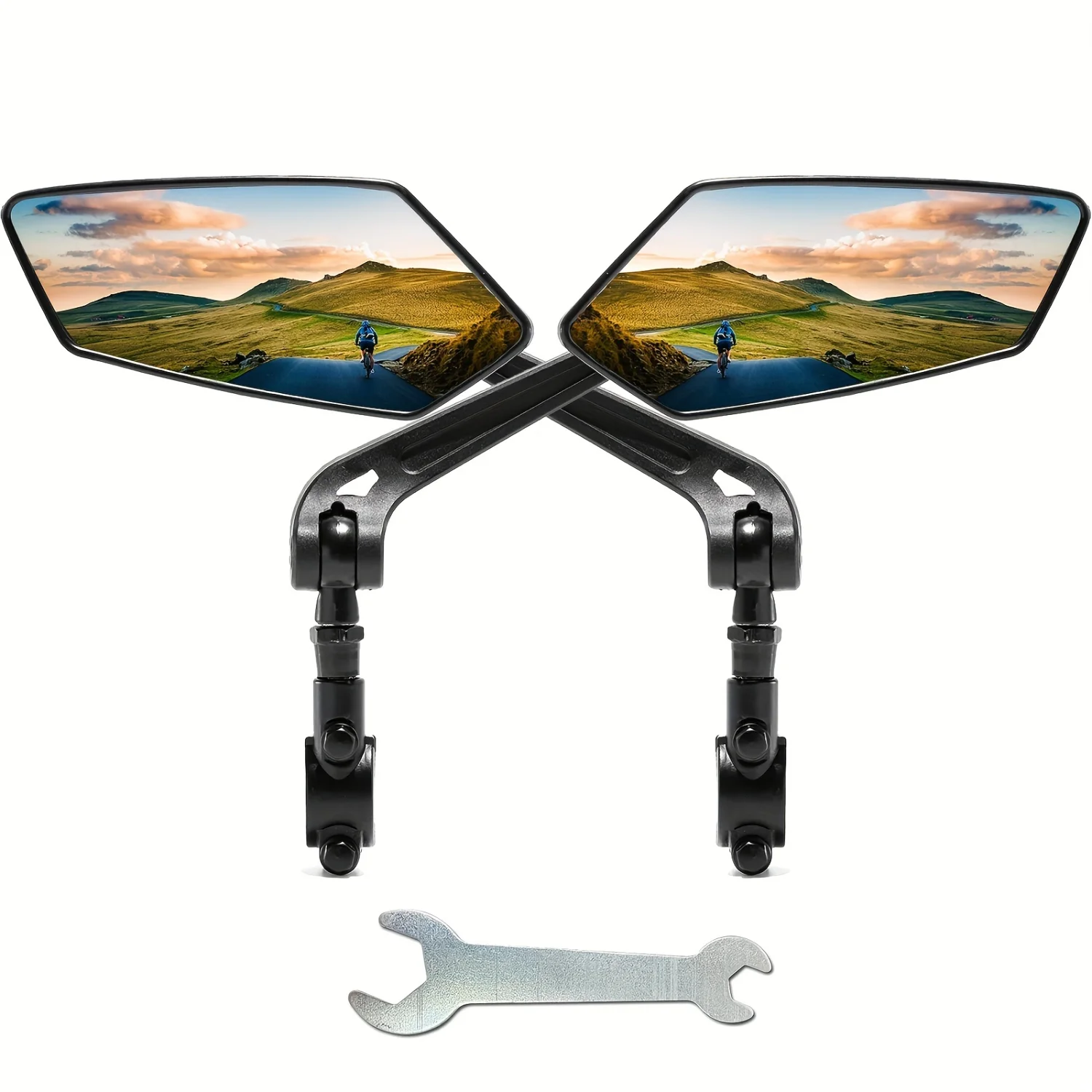 2pcs Adjustable Wide Angle Rear View Bike Handlebar Mirrors - 360° Rotatable Safety Glass - Ideal for Bicycle, E-bike, Scooter