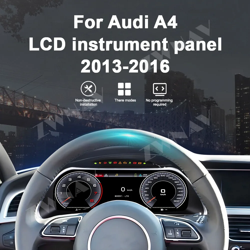 Most Popular 12.3'' Digital Cluster Dashboard Panel For Audi A4 2013-2016 LCD Virtual Instrument Cluster Speedometer Cockpit