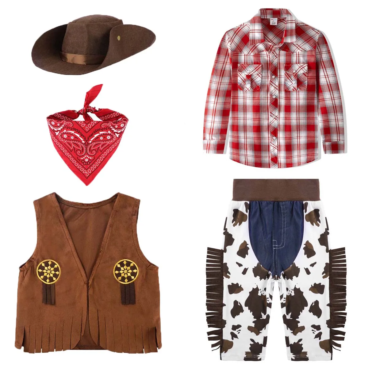Conjunto de disfraz de vaquero occidental para niños, disfraces de Cosplay de Carnaval Purim, camisas occidentales de Halloween, Tops con botones, sombrero, chaleco, pantalones