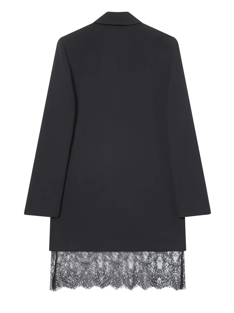 2025 المرأة الخريف الشتاء بدلة على الموضة نمط فستان المرأة أنيقة الدانتيل لصق الديكور طويلة الأكمام هايت فستان الشارع