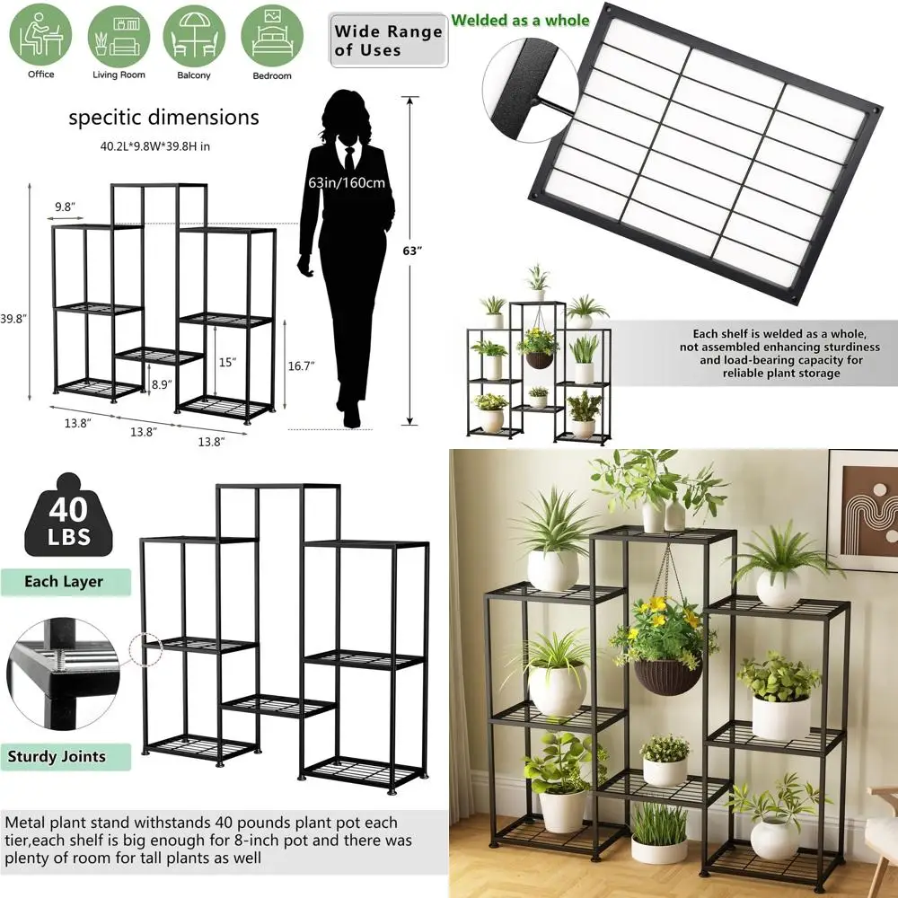 

Metal Plant Stand Indoor Metal Plant Stands Outdoor Tiered Plant Shel or Multiple Plants, 4 Tiers 8 Potted Plant Rack Holder Gar