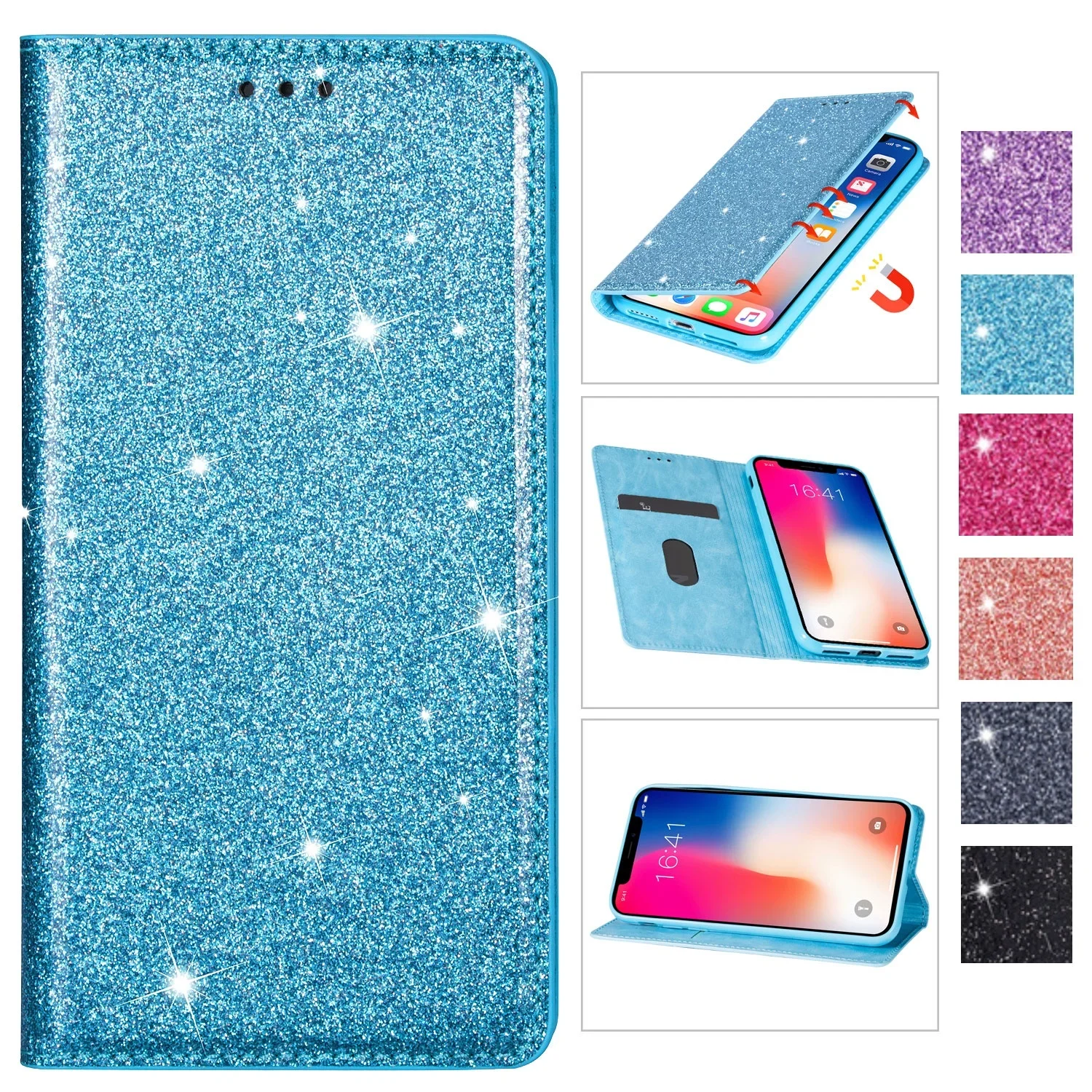 

Bling Glitter Women's Wallet Case Leather Flip Stand Case For Samsung S21 S20 Ultra S10 Lite S9 S8 Plus S7 Edge Note 20 10 9 8