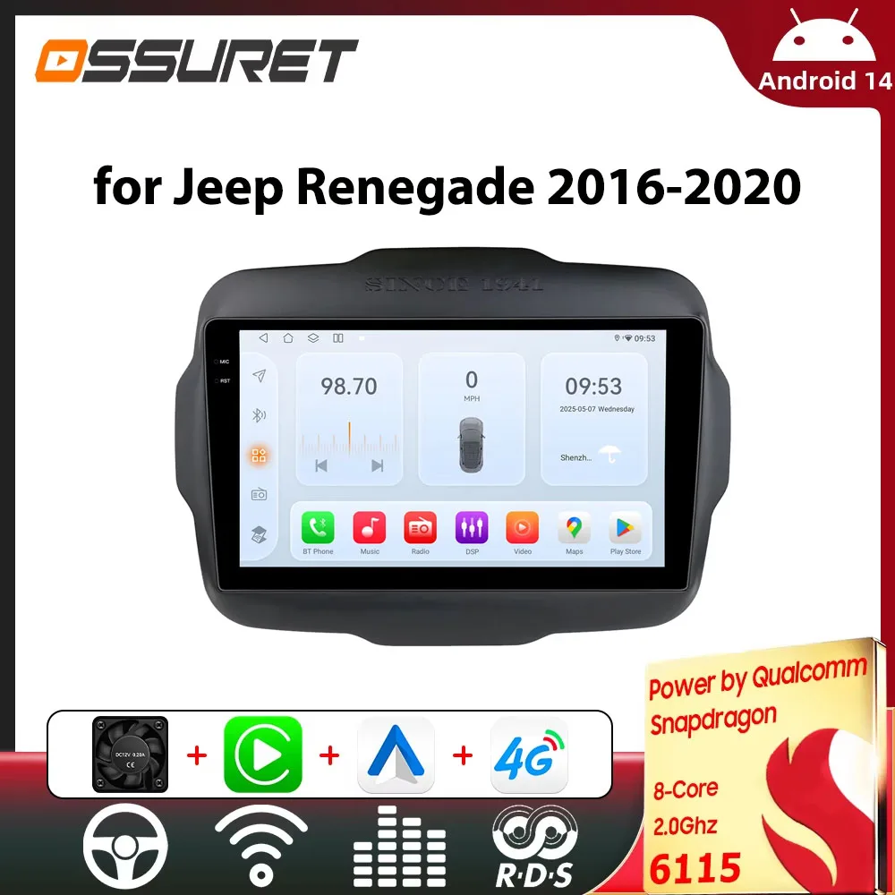 Systèmes intelligents pour voiture pour Jeep Renegade 2016-2020, autoradio intelligent 4G RDS, lecteur multimédia DSP, GPS, Navi, Carplay 6115
