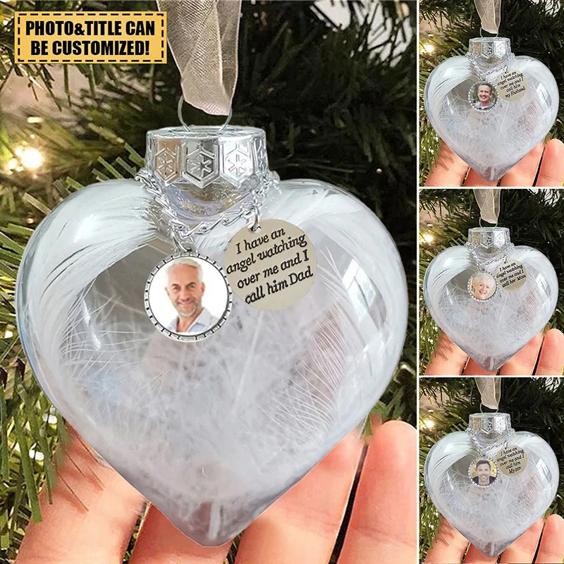 10pcs/Lot Heart Christmas Memorial Ball Feather in Clear Ornaments Christmas Ball for Christmas Decorations