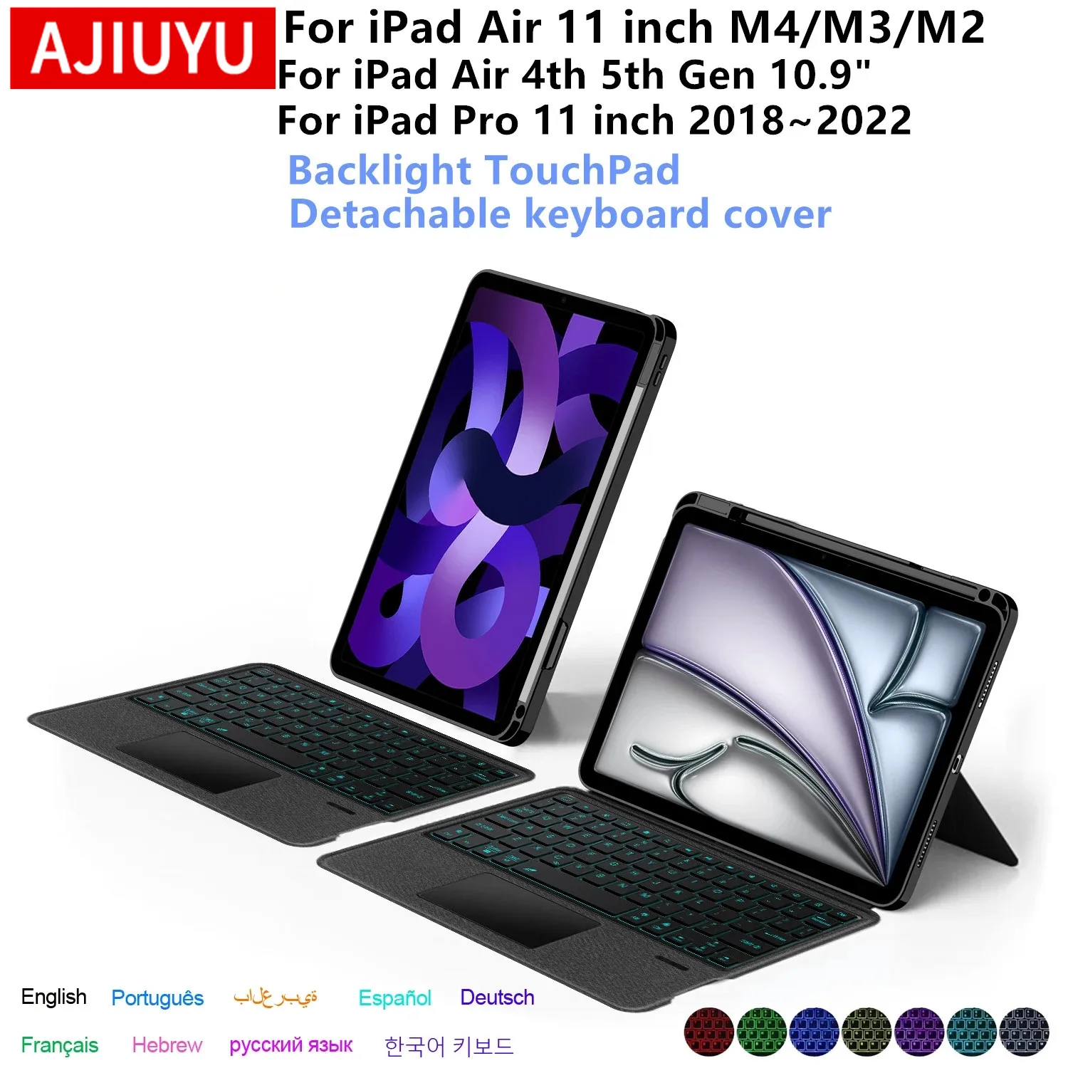 

Клавиатура-чехол Magic Keyboard Folio для iPad Air 11 дюймов (M4, M3, M2), Air 4, 5, Pro 11 дюймов, с подсветкой, трекпадом и съемной задней панелью