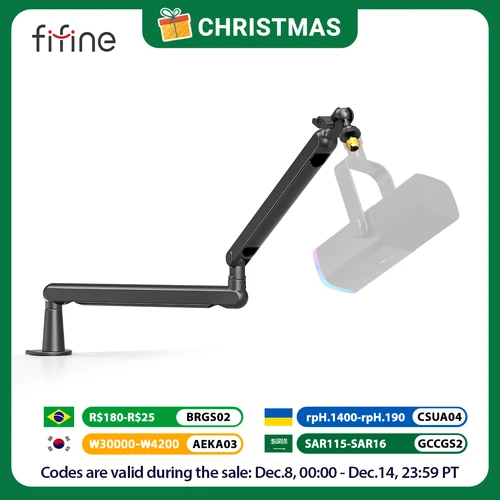 Soporte de micrófono de brazo de perfil bajo ajustable FIFINE con gestión de cables/soporte de escritorio, pluma de suspensión para Ampligame AM8-BM88 K688