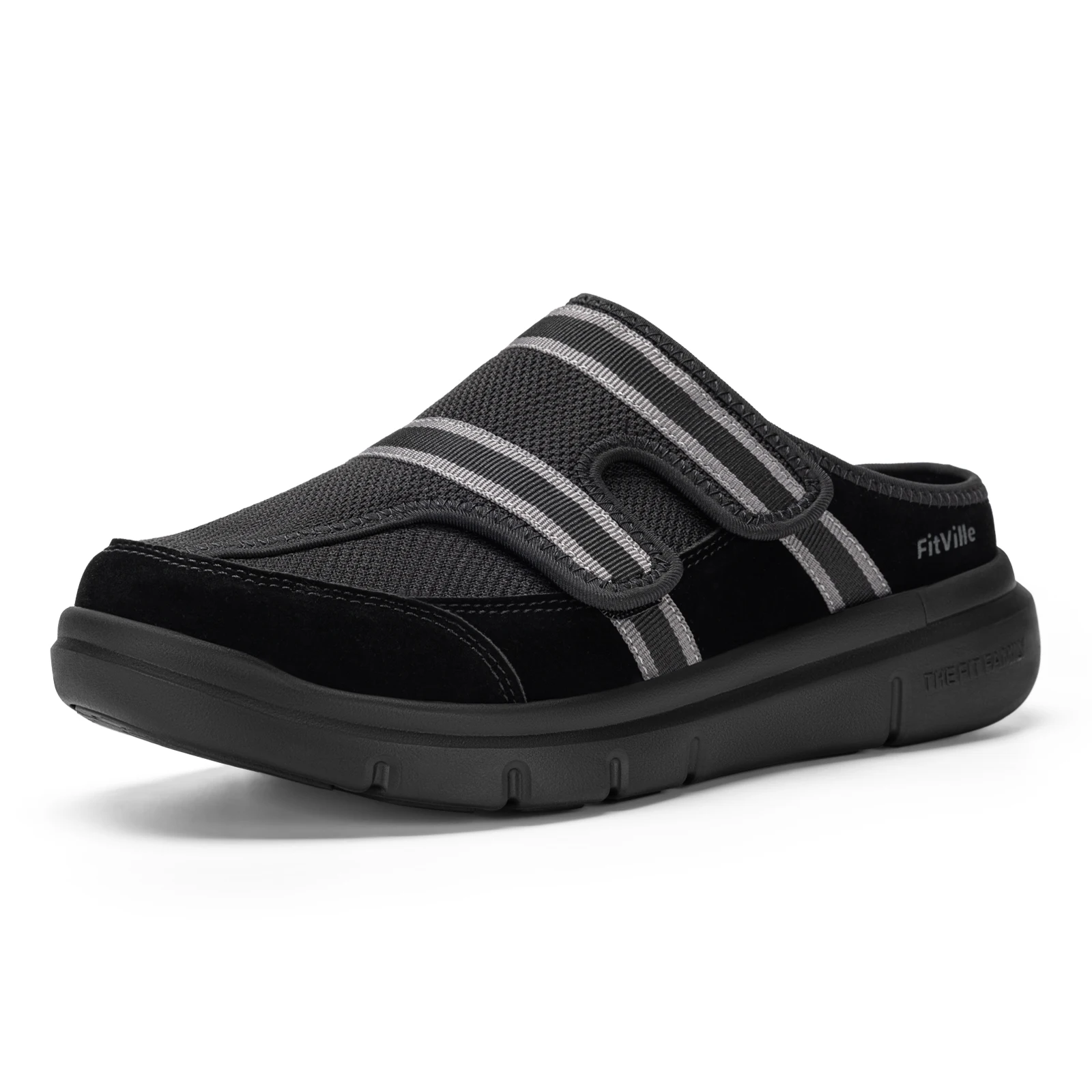 FitVille Men'S Wide Slippers With Arch Support, Breathable Adjustable House Mule Slipper Orthopedic Indoor Walking Shoes For Plantar Fasciitis & Swollen Feet