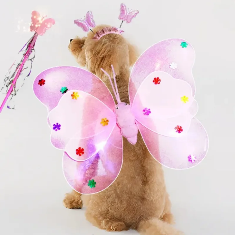 Creative Simulation Butterfly Wings Fairy Wand Hair Bands Set Children's Party Dress Up Cosplay Props Kids Light-emitting Toys