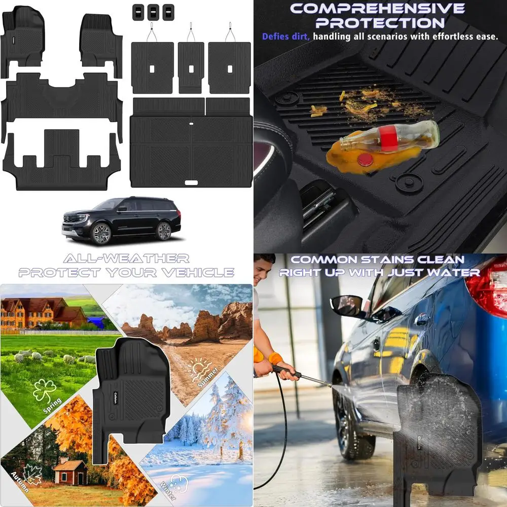 

Коврики и подкладка в багажник и коврик на спинку для Ford Expedition MAX 2025 г., 7 сидений — всепогодные, устойчивые к пятнам автомобильные напольные вкладыши, доступ