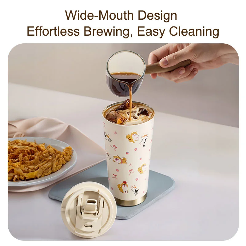 Floral Kitten Design 550ml Dual Drink Cup Large Capacity Portable 316 Water Bottle【Homeclub】