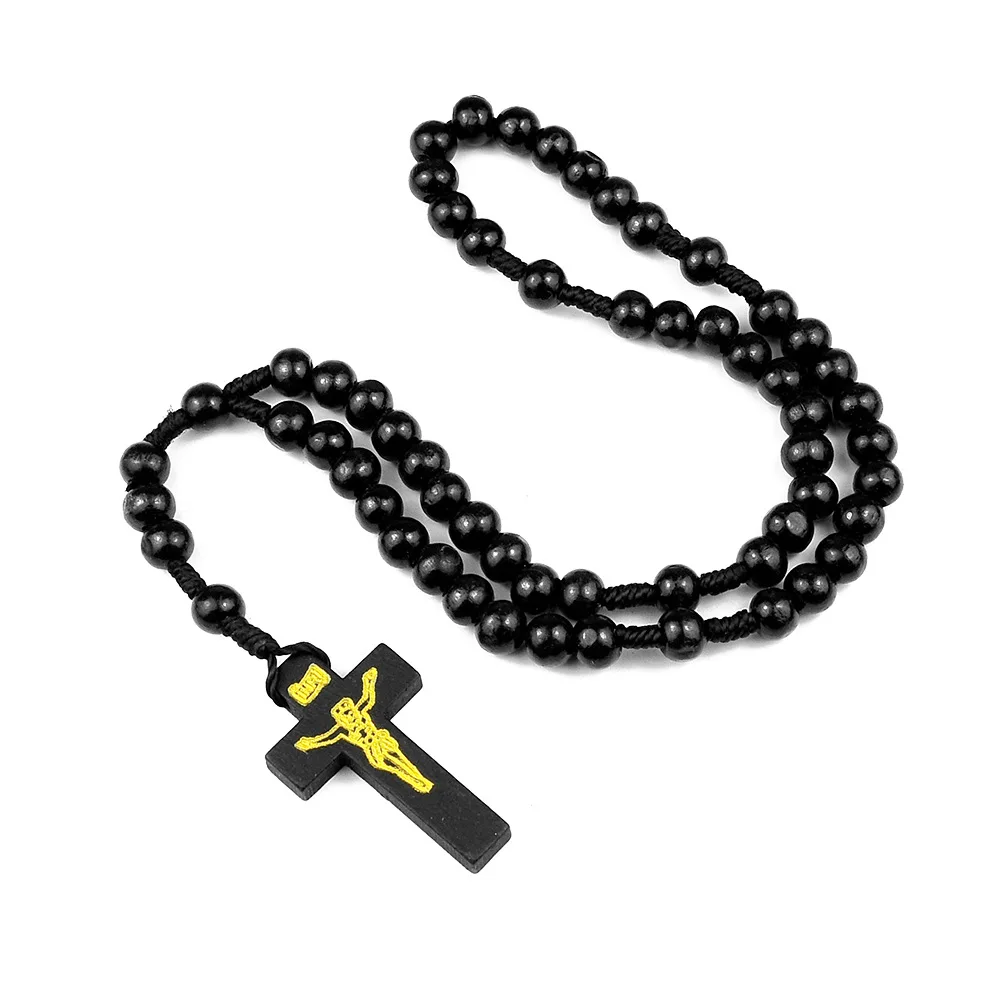 Religiöses Holzkreuz-Armband für Damen und Herren, Holz-Gebetsperlen, Kreuz-Anhänger-Armband, modischer Party-Schmuck, Geschenk – Detail 4