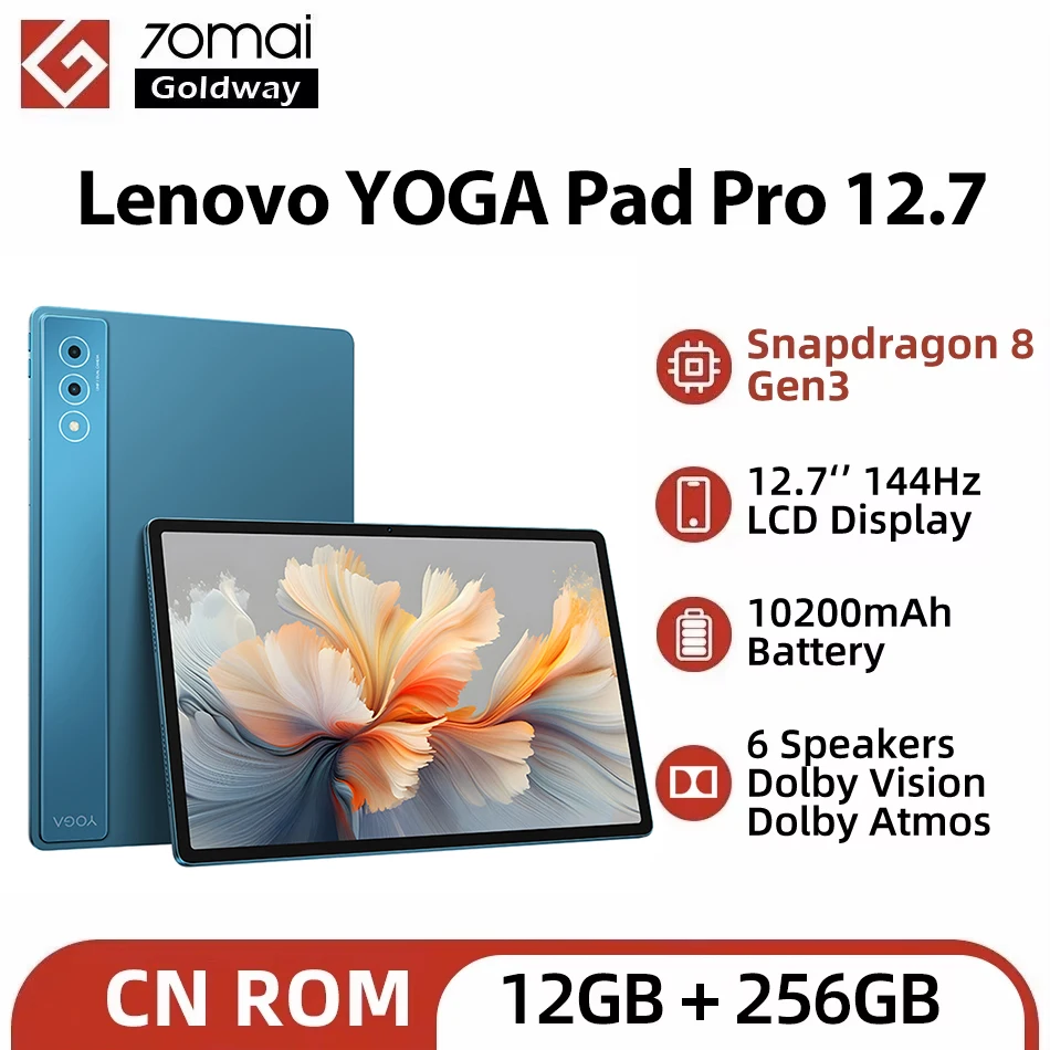 Lenovo Yoga Pad Pro 12.7'' Tab 12GB 256GB ROM Snapdragon 8 Gen 3 Android 14 13MP Camera 10200mAh 68W Charging Wifi Tablet PC