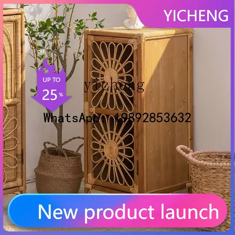 

X9 retro simple rattan locker home foyer dining side solid wood homestay light luxury storage cabinet home accessories