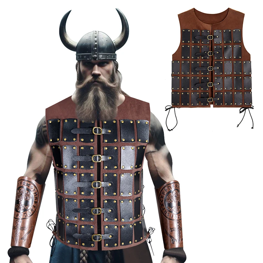 

Gothic Medieval Steampunk Vest PU Leather Viking Knight Warrior Armor Vintage Halloween Cosplay Costumes Breastplate Prop