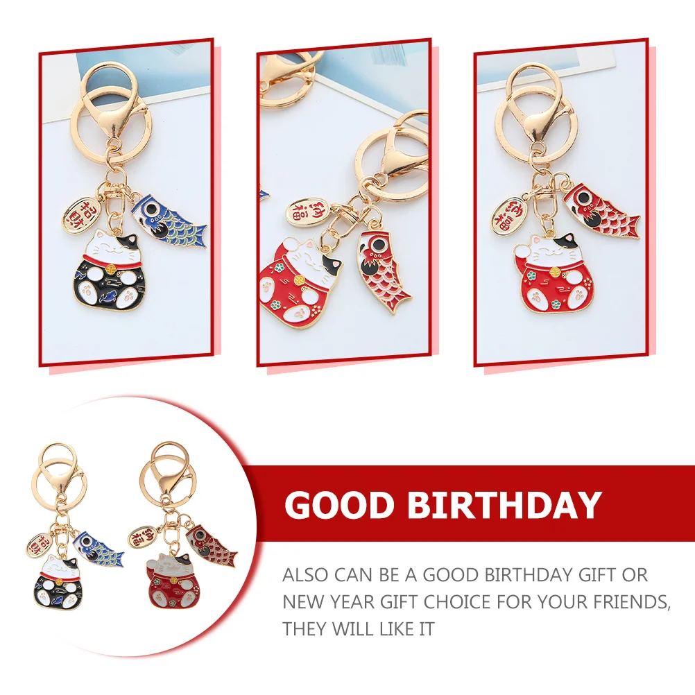 2 Pcs Feng Shui Keychain Ring Keyring Accessory Charm Father Wristlet for Phone