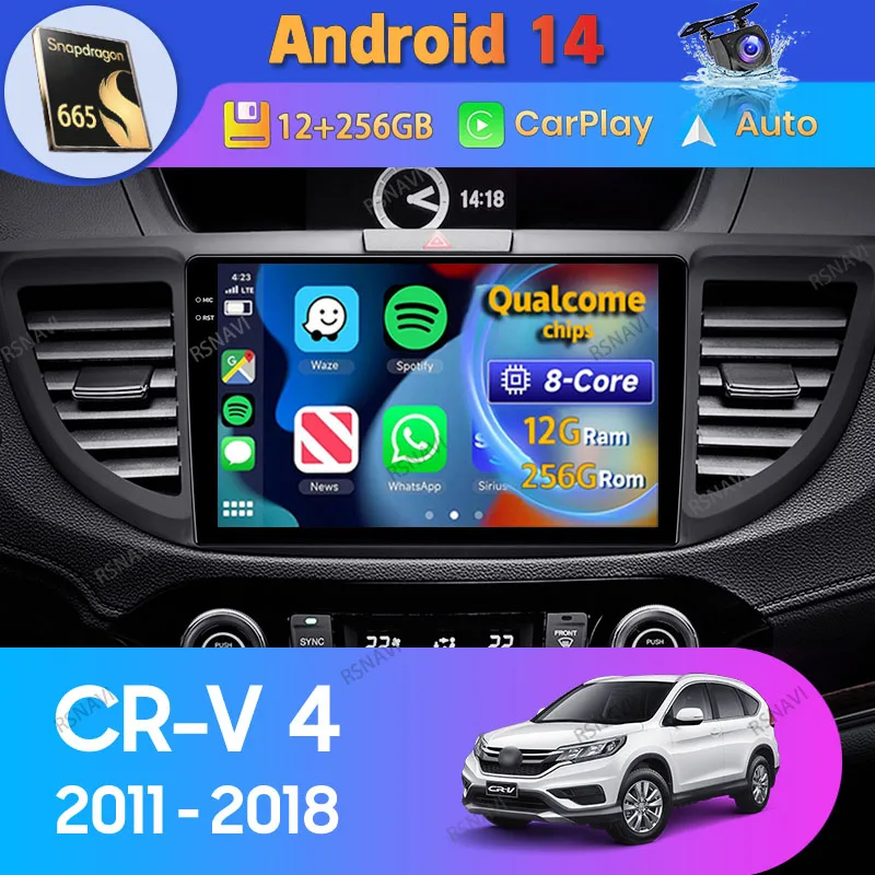 

Android 14 Car Radio For Honda CR-V CRV 4 RM RE 2011 - 2018 Carplay Auto GPS Navigation 2 Din Video Player Stereo DVD WIFI+4G BT