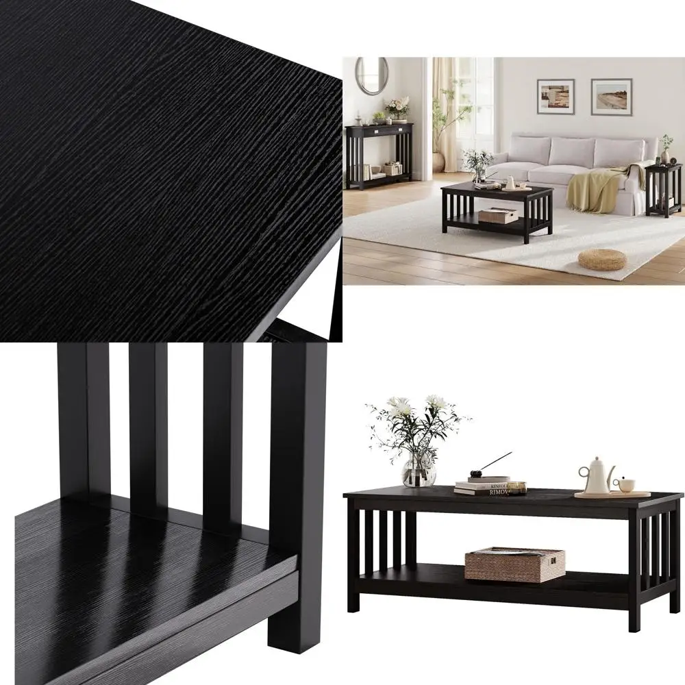 

Black Wooden 47 Shelved Living Room Coffee Table