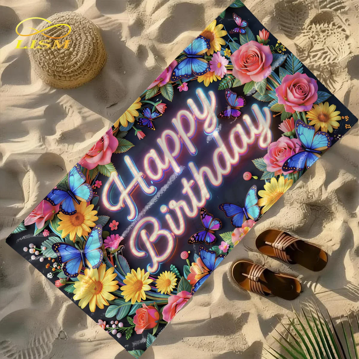 

1pc Happy Birthday Beach Towel-Oversized, Absorbent Microfiber, Quick Dry, Ideal for Travel, Swimming, Surfing Bath Towel