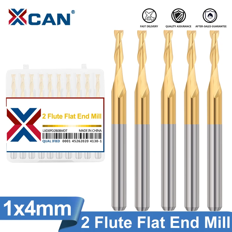 XCAN Milling Cutter 10pcs 1mm Diameter 2 Flute Carbide End Mills 3.175 Shank CNC Spiral Router Bit for Wood MDF PVC Plastic