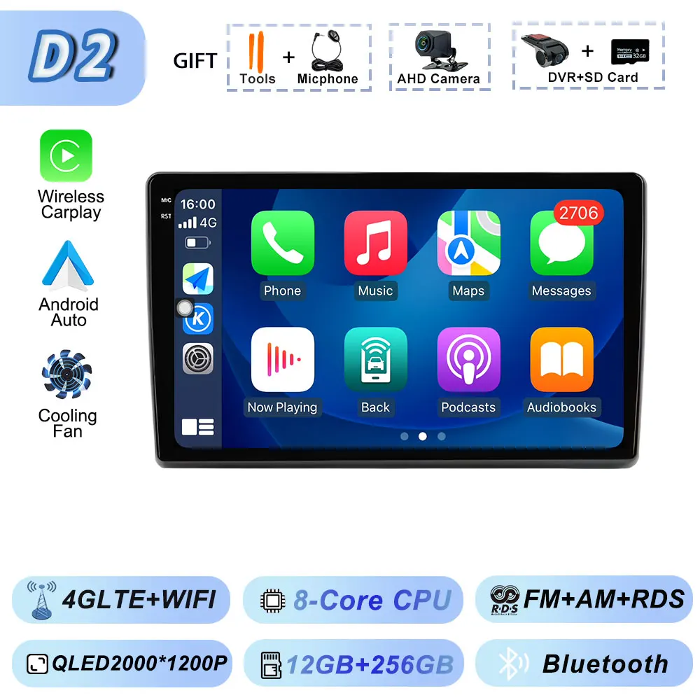 Video Speler Carplay Autoradio voor Fiat Ducato 2007 2008 2009 2010 2011 2012-2015 Android 15 Stereo multimedia BT Auto Android