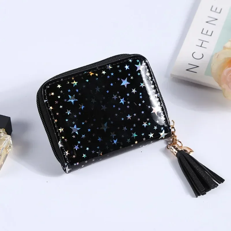 Wallet Women\'s New Style Simple Women\'s Little Star Tassel Wallet Basic Series Short Wallet PU Material