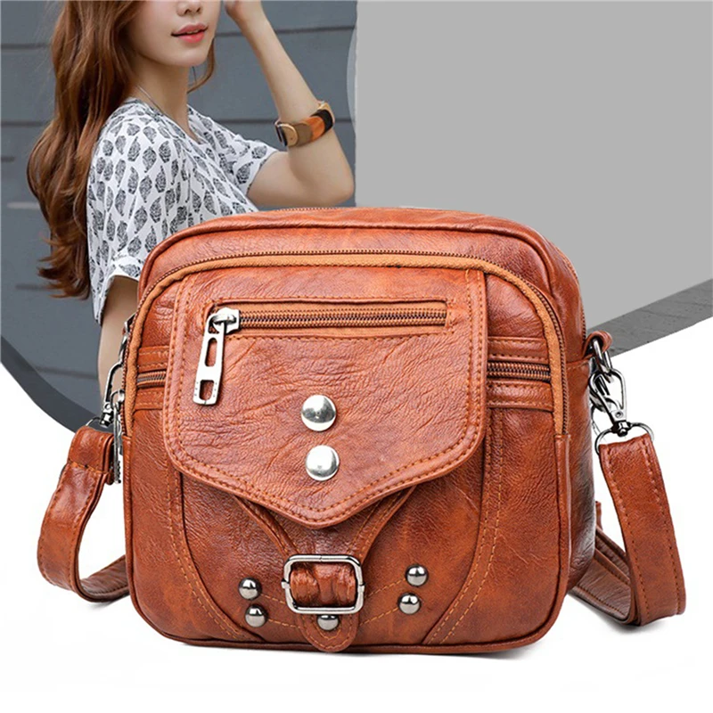 2024 Retro Women\'s Bag New Fashion Women\'s Messenger Bag Fashion Soft Leather Shoulder Bag Washed Leather Small Square Bag