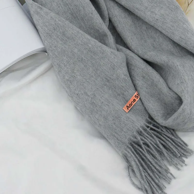 وشاح من الصوف الحقيقي للنساء والرجال بلون عادي الكشمير الباشمينا شال يلتف العلامة التجارية الفاخرة الإناث شتاء دافئ 100% أوشحة صوف #4