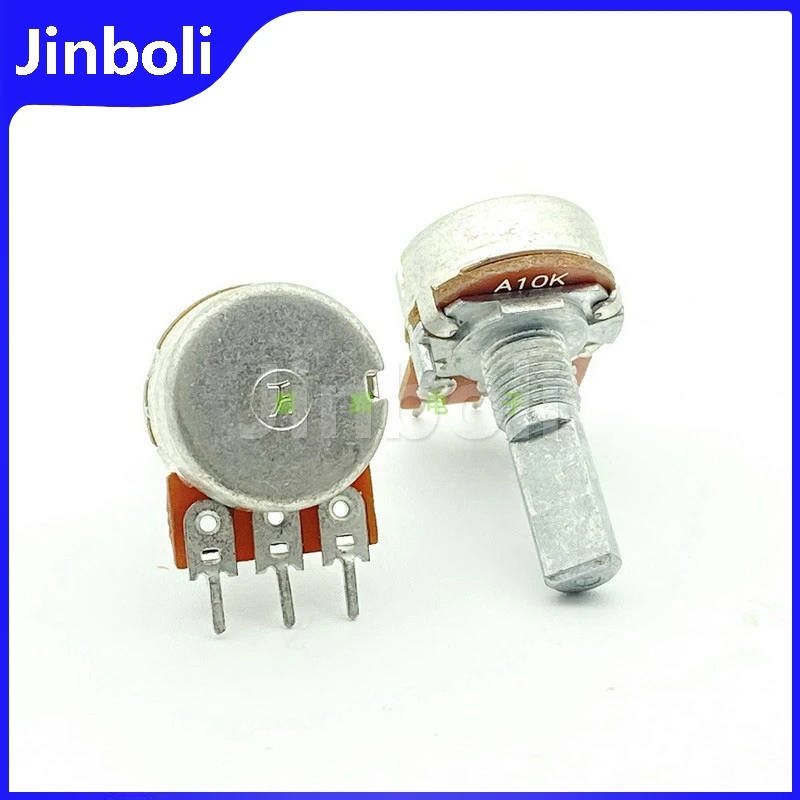 2PCS 16 Type A10K 3Pins Single Adjustable Resistance Power Amplifier Audio Volume Potentiometer D Shaft Length 20mm