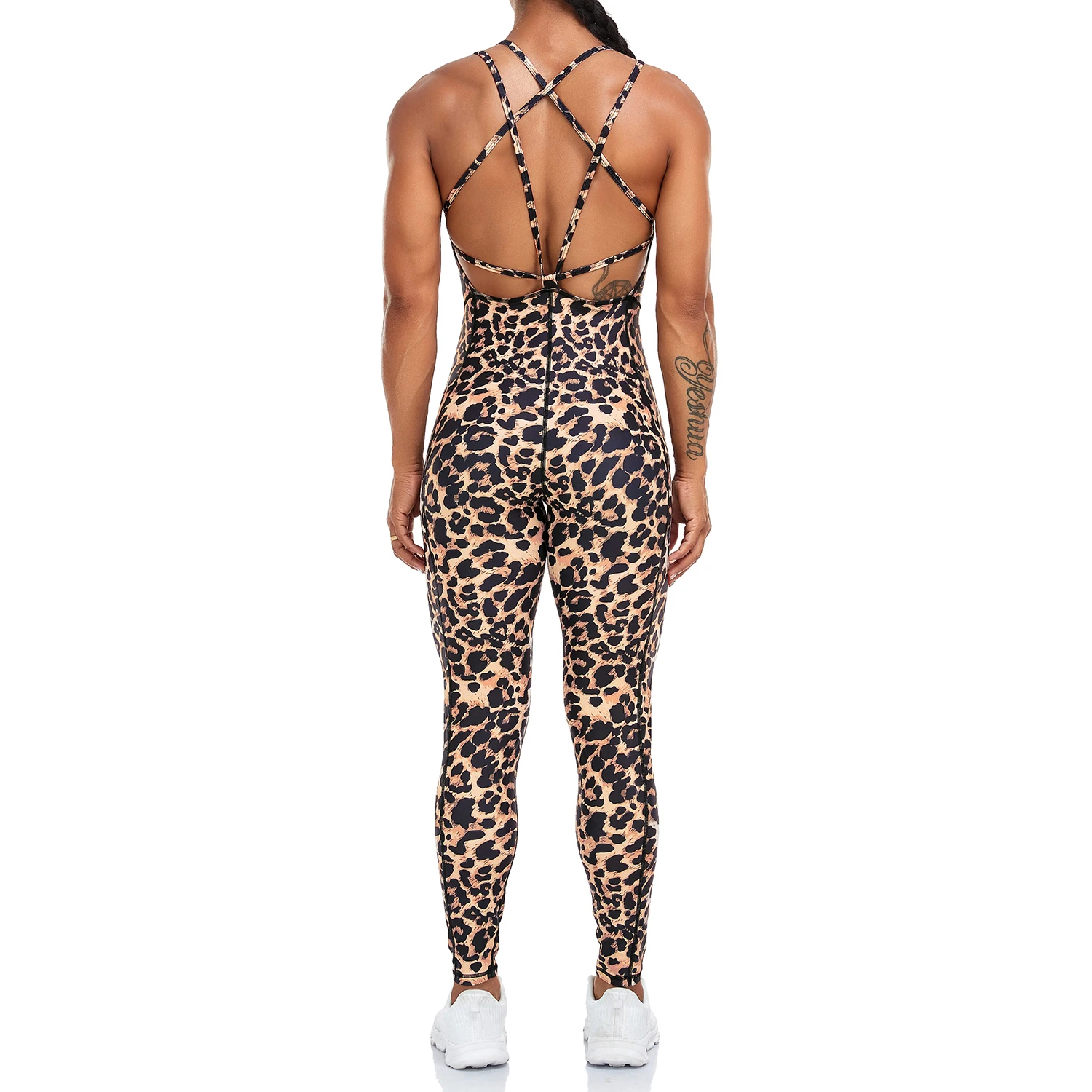 Leopard Backcross Yoga Sets One Piece Sleevelss Female Jumpsuit Overalls Beauty Back Sexy High Waist Leggings Women Bodysuit