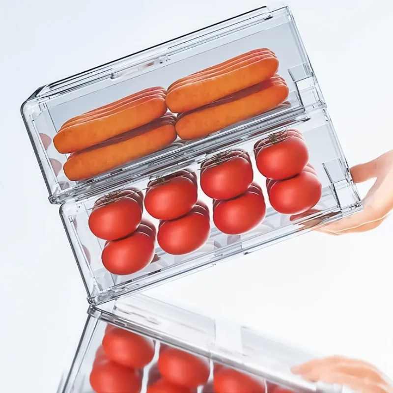 Drawer Type Refrigerator Storage Box Stackable Fridge Organizer Bin Food Fruit And Vegetable Fresh-keeping Box Kitchen Organizer