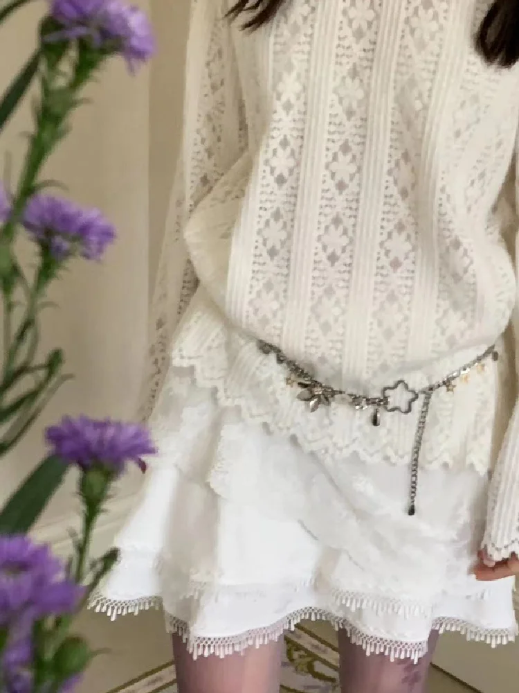 Chemisier à col roulé en dentelle à manches longues pour femmes, chemises évidées, chemisiers vintage, tempérament, mode élégante, Y-Camisas De Mujer