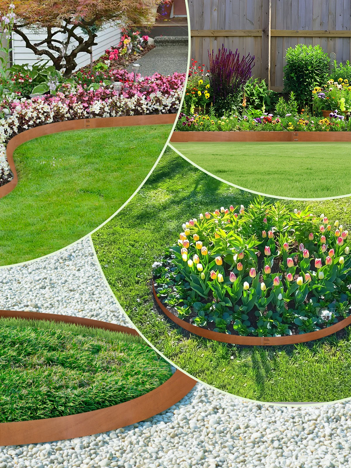 Rostfreie Stahl-Rasenkanten, Metall-Gartenkanten 15/16,5/20 cm hoch, einfach zu installieren, vorverrostete Gartenkanten, wartungsfreie Begrenzungen für Blumenbeete und Pflanzenbereiche, drei Größen