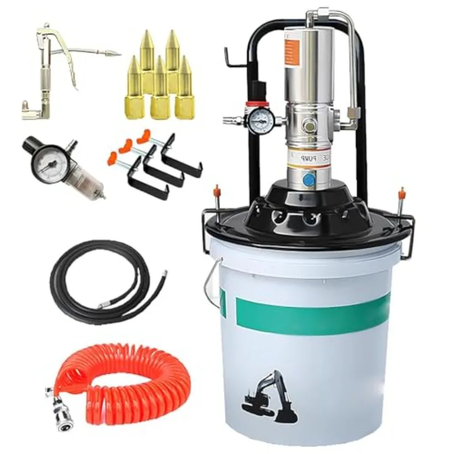 

60:1 Air Operated Grease Pump 5 Gallon 0.85L/Min White Pneumatic Grease Filler Pump with 11 1/8 Rubber-Lined Follower Plate Por