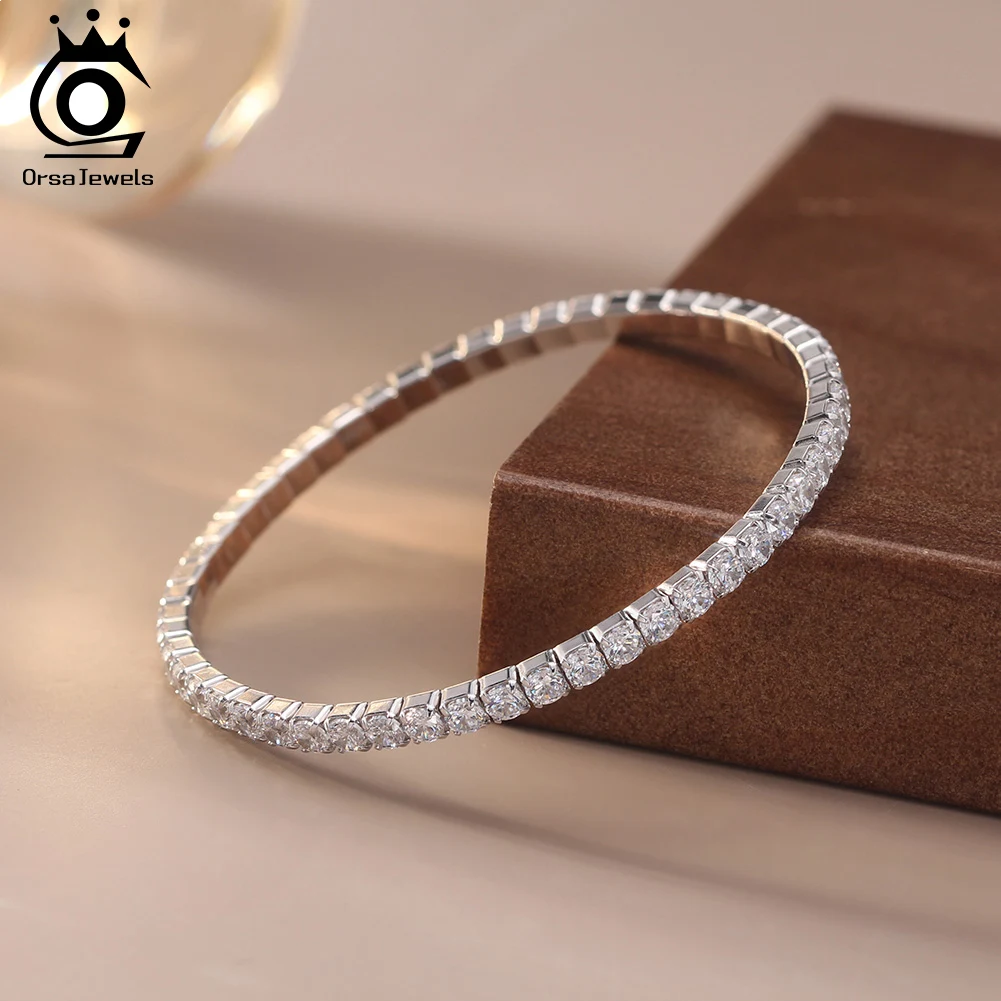 

ORSA JEWELS 3 мм теннисные браслеты-цепочки эластичные браслеты из стерлингового серебра 925 пробы простой изящный стиль 5A CZ сверкающий браслет SB217