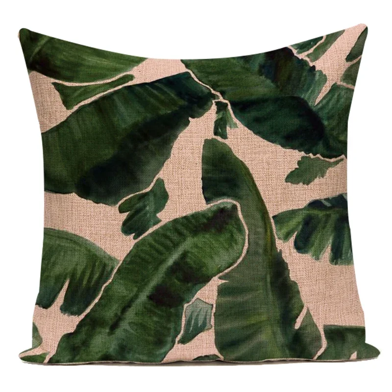 Tropical Plants Green Leaves Cushion Covers Cactus Letters Pillow Cover Decorative Beige Polyester Sofa Bedroom Pillow Case