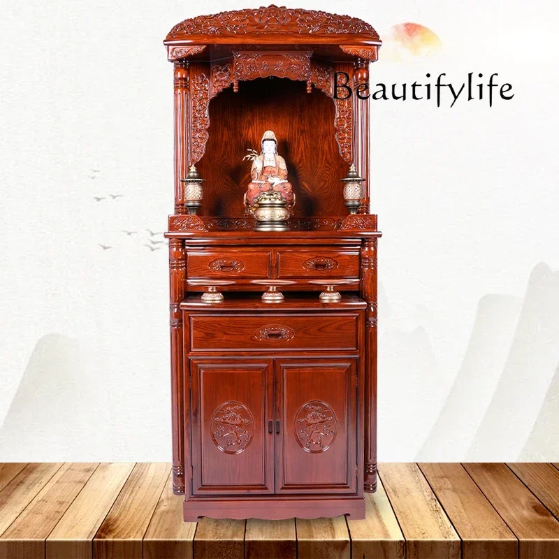

Avalokitesvara Worship Desk-Style God of Wealth Cabinet Buddha Niche Clothes Closet Solid Wood Buddha Cabinet