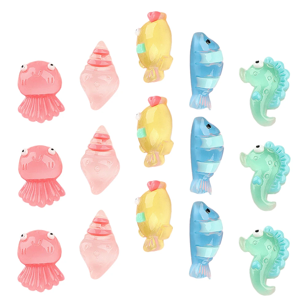

20 Pcs Marine Life Ornaments Cartoon Creatures Ocean Tiny Figurines Resin Mini Decorations Luminous Fish Aquarium Animal