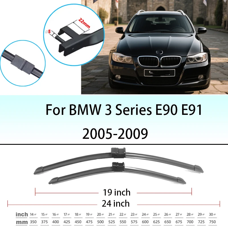 

For BMW 3 Series E90 E91 2005-2009 2006 2007 2008 Wiper Front Wiper Blades Windshield Windscreen Window Brush 24"+19"